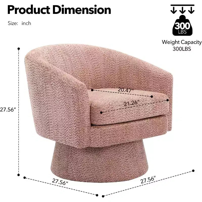 Poltrona Girevole a 360°, Rivestimento in ciniglia Felpata, Base in Legno con Pouf, Regolabile (Beige/Grigio/Verde/Rosa) per Soggiorno e Camera da Letto