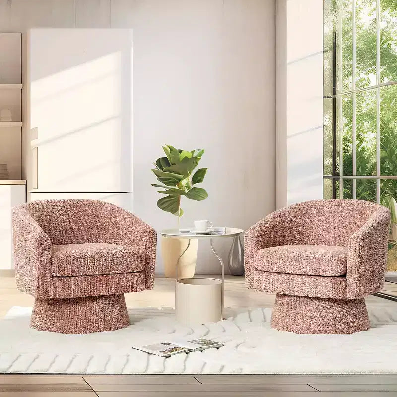Poltrona Girevole a 360°, Rivestimento in ciniglia Felpata, Base in Legno con Pouf, Regolabile (Beige/Grigio/Verde/Rosa) per Soggiorno e Camera da Letto