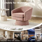 Poltrona Girevole a 360°, Rivestimento in ciniglia Felpata, Base in Legno con Pouf, Regolabile (Beige/Grigio/Verde/Rosa) per Soggiorno e Camera da Letto