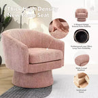 Poltrona Girevole a 360°, Rivestimento in ciniglia Felpata, Base in Legno con Pouf, Regolabile (Beige/Grigio/Verde/Rosa) per Soggiorno e Camera da Letto