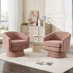 Poltrona Girevole a 360°, Rivestimento in ciniglia Felpata, Base in Legno con Pouf, Regolabile (Beige/Grigio/Verde/Rosa) per Soggiorno e Camera da Letto
