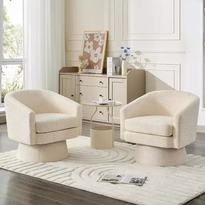 Poltrona Girevole a 360°, Rivestimento in ciniglia Felpata, Base in Legno con Pouf, Regolabile (Beige/Grigio/Verde/Rosa) per Soggiorno e Camera da Letto