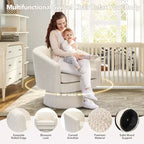 Poltrona Girevole a 360°, Rivestimento in ciniglia Felpata, Base in Legno con Pouf, Regolabile (Beige/Grigio/Verde/Rosa) per Soggiorno e Camera da Letto