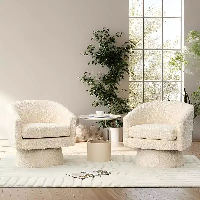 Poltrona Girevole a 360°, Rivestimento in ciniglia Felpata, Base in Legno con Pouf, Regolabile (Beige/Grigio/Verde/Rosa) per Soggiorno e Camera da Letto