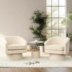 Poltrona Girevole a 360°, Rivestimento in ciniglia Felpata, Base in Legno con Pouf, Regolabile (Beige/Grigio/Verde/Rosa) per Soggiorno e Camera da Letto