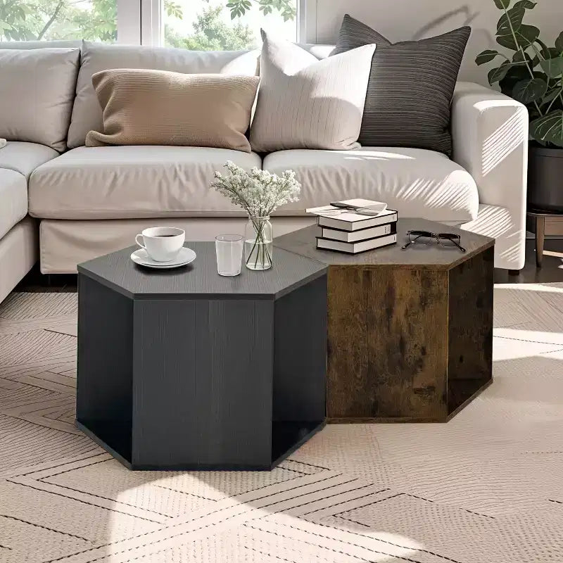 Okak 23.6 Tavolino da caffè esagonale impilabile in legno con vano a giorno, comodino multifunzionale per soggiorno, camera da letto, ufficio