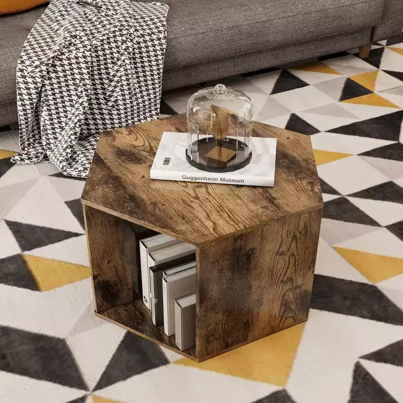 Okak 23.6 Tavolino da caffè esagonale impilabile in legno con vano a giorno, comodino multifunzionale per soggiorno, camera da letto, ufficio