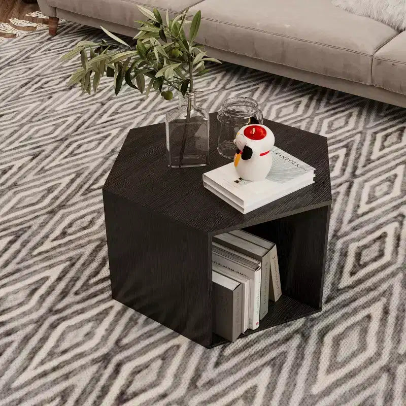 Okak 23.6 Hexagonal Coffee Table Stackable Wood Side Table with Open Storage Multifunctional Nightstand for Living Room Bedroom Home Office