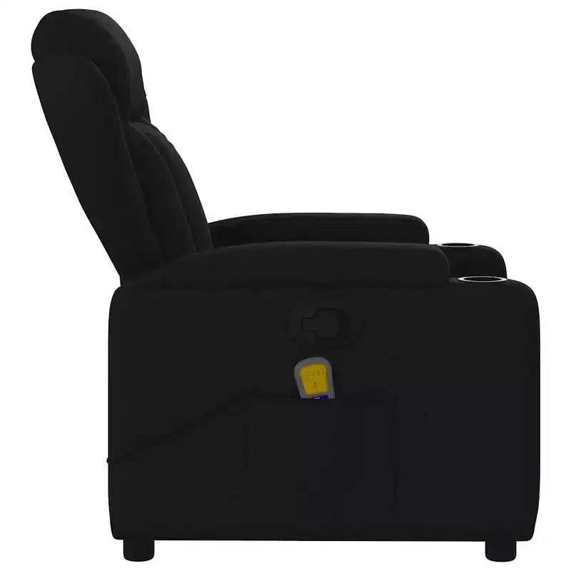 vidaXL Poltrona reclinabile massaggiante in tessuto nero-Reclinazione manuale-Massaggio a vibrazione-Seduta imbottita-Portabicchieri
