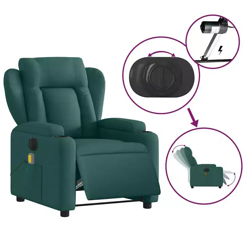 Poltrona Reclinabile Massaggiante Elettrica vidaXL Verde Scuro