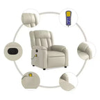 vidaXL Poltrona Reclinabile Massaggiante Elettrica - Crema in Similpelle con Reclinazione Motorizzata, Massaggio Vibrante, Tasca Laterale per Soggiorno
