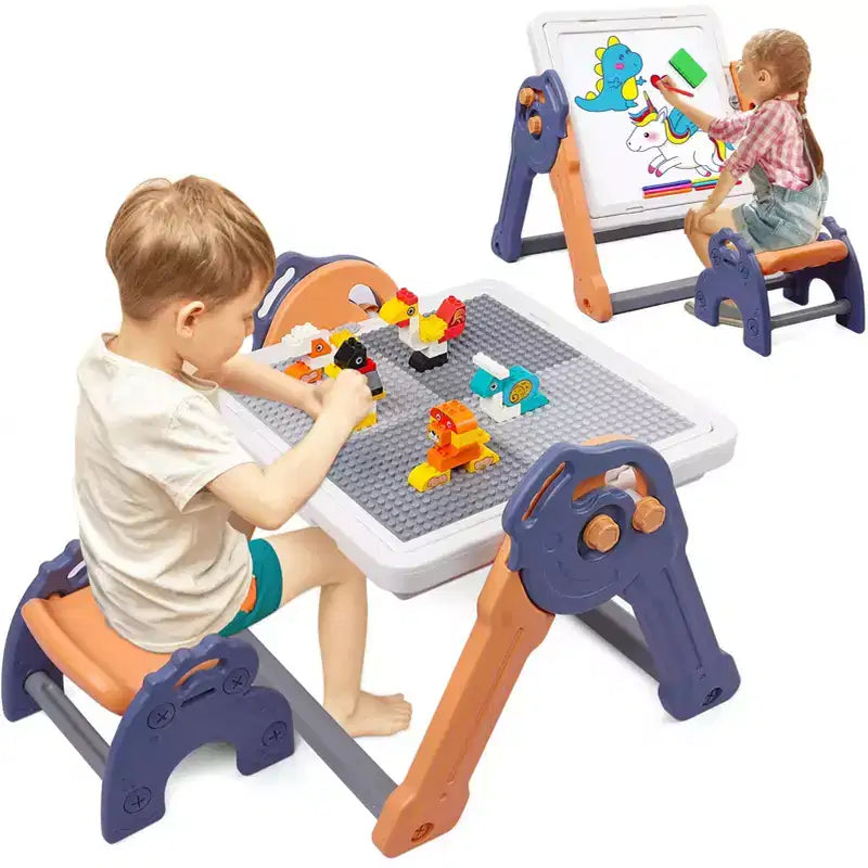 8-in-1 Kids Table and Chair Set, Foldable Kids Activity Table , Toddler Activity Table Building Block Table, Water Table Sand Table Sensory Table