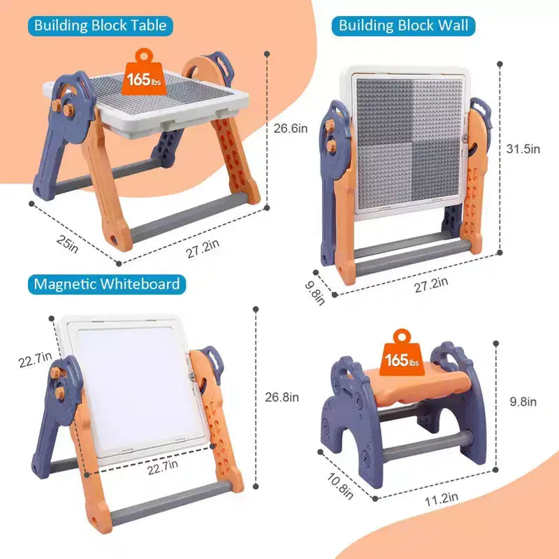 Set Tavolo e Sedie per Bambini 8 in 1, Tavolo Pieghevole per Attività per Bambini, Tavolo per Attività per Bambini, Tavolo da Costruzioni, Tavolo ad Acqua, Tavolo della Sabbia, Tavolo Sensoriale