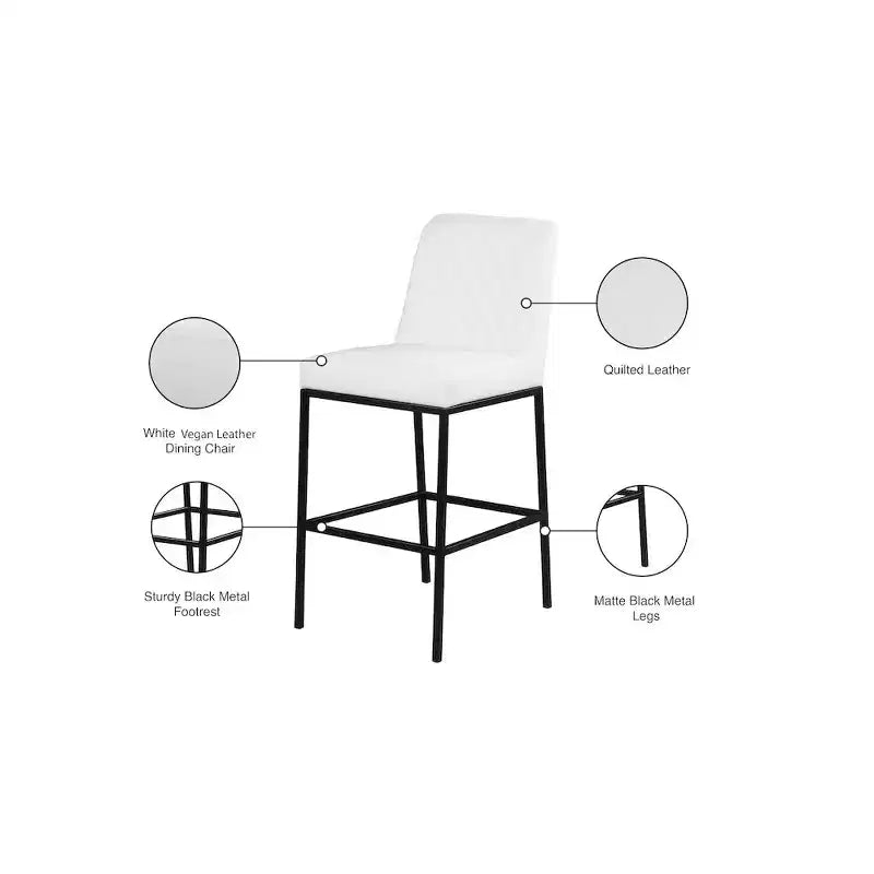 Meridian Furniture, Sgabello Bryce in Pelle Vegana Bianca, Set da 2