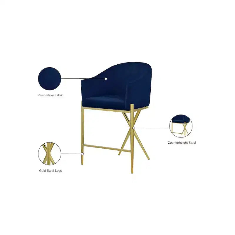 Meridian Furniture, Sgabello da bancone Xavier in velluto blu navy