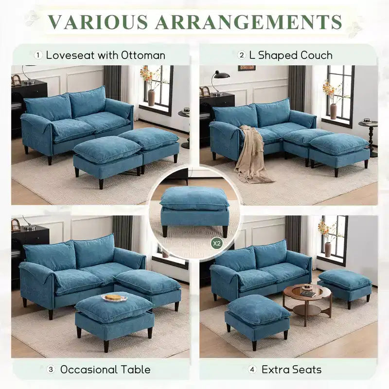 Divano 2 posti Zeus & Ruta moderno imbottito con pouf contenitore, per soggiorno, camera da letto, ufficio o piccoli spazi