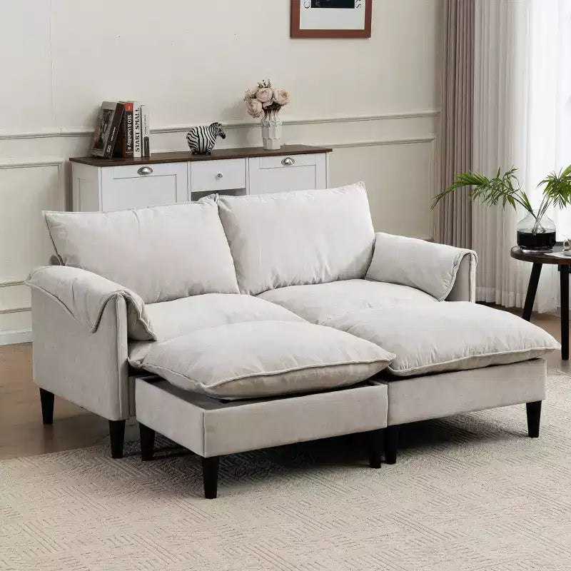 Divano 2 posti Zeus & Ruta moderno imbottito con pouf contenitore, per soggiorno, camera da letto, ufficio o piccoli spazi