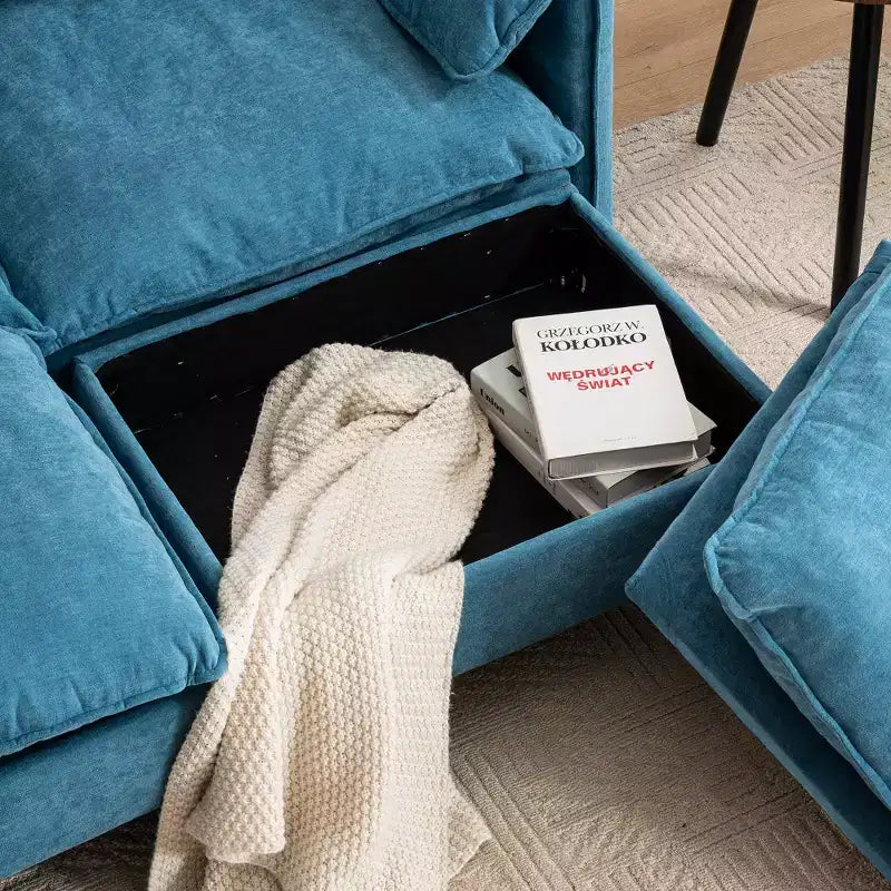 Divano 2 posti Zeus & Ruta moderno imbottito con pouf contenitore, per soggiorno, camera da letto, ufficio o piccoli spazi