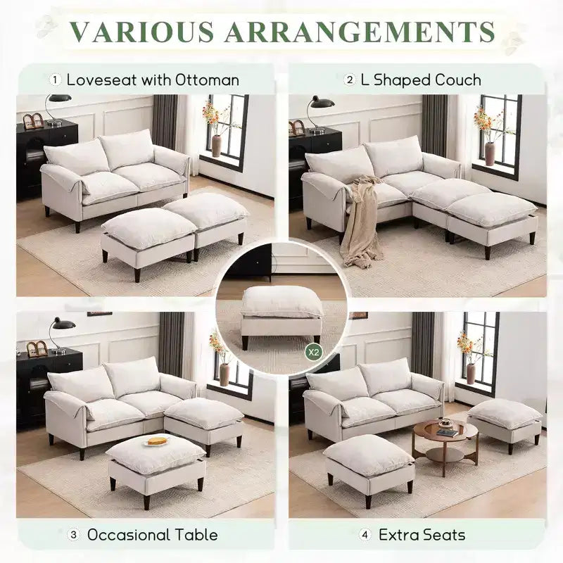 Divano 2 posti Zeus & Ruta moderno imbottito con pouf contenitore, per soggiorno, camera da letto, ufficio o piccoli spazi