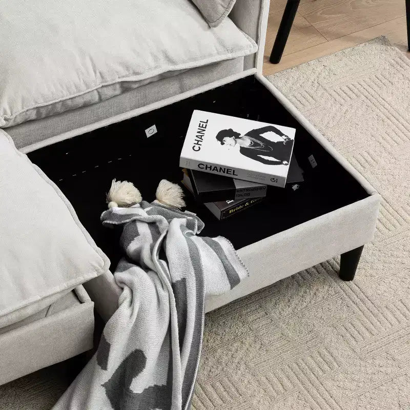 Divano 2 posti Zeus & Ruta moderno imbottito con pouf contenitore, per soggiorno, camera da letto, ufficio o piccoli spazi