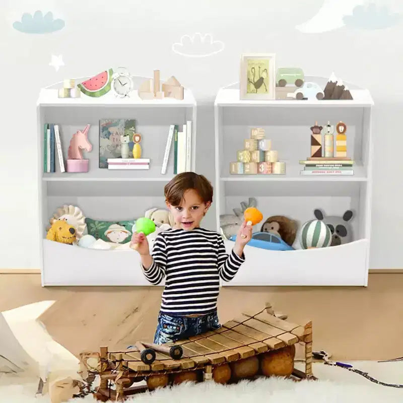 Scaffale per bambini, organizer portaoggetti per libri, libreria a 2 livelli con scomparti aperti per camera da letto, soggiorno, sala giochi