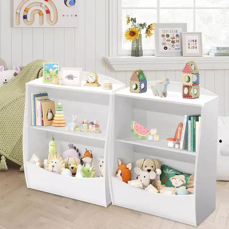 Scaffale per bambini, organizer portaoggetti per libri, libreria a 2 livelli con scomparti aperti per camera da letto, soggiorno, sala giochi