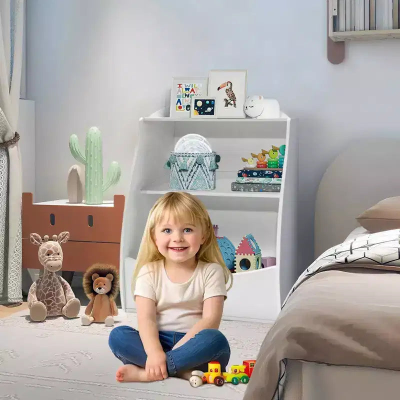 Scaffale per bambini, organizer portaoggetti per libri, libreria a 2 livelli con scomparti aperti per camera da letto, soggiorno, sala giochi