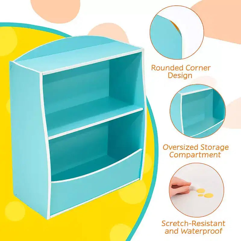 Scaffale per bambini, organizer portaoggetti per libri, libreria a 2 livelli con scomparti aperti per camera da letto, soggiorno, sala giochi