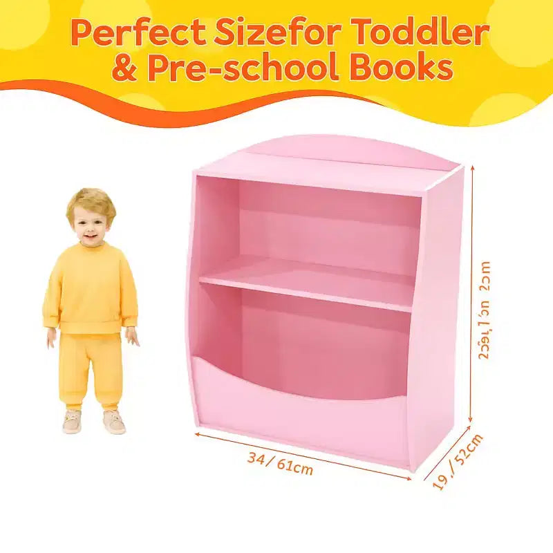 Scaffale per bambini, organizer portaoggetti per libri, libreria a 2 livelli con scomparti aperti per camera da letto, soggiorno, sala giochi