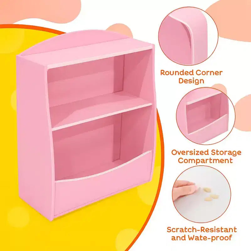 Scaffale per bambini, organizer portaoggetti per libri, libreria a 2 livelli con scomparti aperti per camera da letto, soggiorno, sala giochi