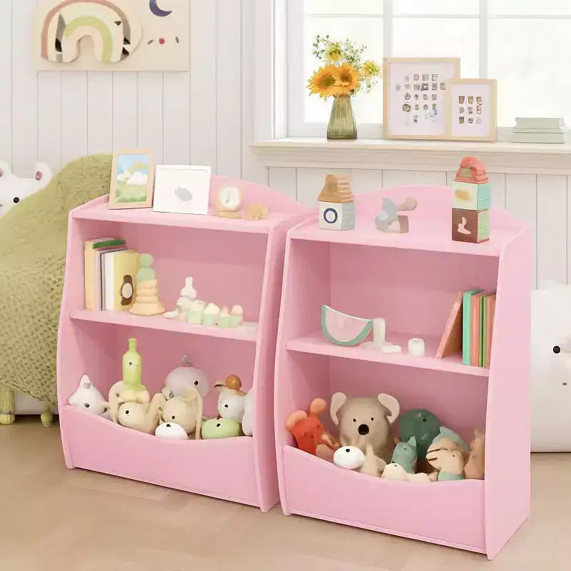 Scaffale per bambini, organizer portaoggetti per libri, libreria a 2 livelli con scomparti aperti per camera da letto, soggiorno, sala giochi