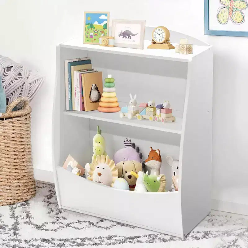 Scaffale per bambini, organizer portaoggetti per libri, libreria a 2 livelli con scomparti aperti per camera da letto, soggiorno, sala giochi