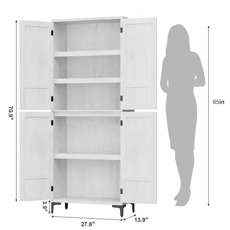 TROPOW Mobile Contenitore Alto 180 cm con Ante in Vetro, Dispensa da Cucina, Mobiletto da Bagno a 5 Ripiani con Scaffali Regolabili per Cucina, Sala da Pranzo, Bagno