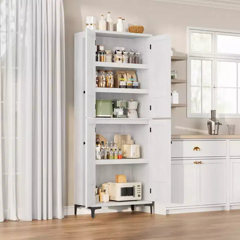 TROPOW Mobile Contenitore Alto 180 cm con Ante in Vetro, Dispensa da Cucina, Mobiletto da Bagno a 5 Ripiani con Scaffali Regolabili per Cucina, Sala da Pranzo, Bagno