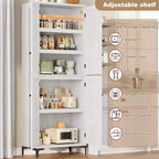 TROPOW Mobile Contenitore Alto 180 cm con Ante in Vetro, Dispensa da Cucina, Mobiletto da Bagno a 5 Ripiani con Scaffali Regolabili per Cucina, Sala da Pranzo, Bagno