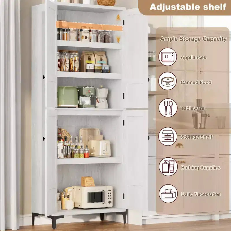TROPOW Mobile Contenitore Alto 180 cm con Ante in Vetro, Dispensa da Cucina, Mobiletto da Bagno a 5 Ripiani con Scaffali Regolabili per Cucina, Sala da Pranzo, Bagno