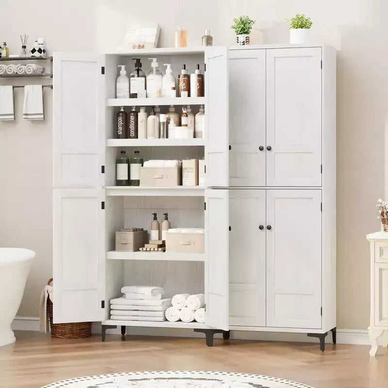 TROPOW Mobile Contenitore Alto 180 cm con Ante in Vetro, Dispensa da Cucina, Mobiletto da Bagno a 5 Ripiani con Scaffali Regolabili per Cucina, Sala da Pranzo, Bagno