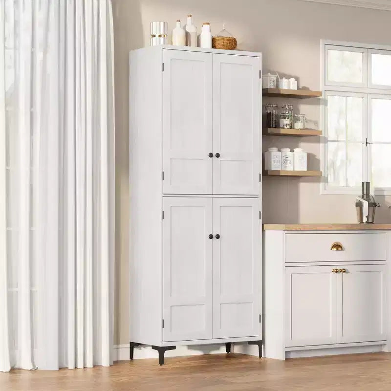 TROPOW Mobile Contenitore Alto 180 cm con Ante in Vetro, Dispensa da Cucina, Mobiletto da Bagno a 5 Ripiani con Scaffali Regolabili per Cucina, Sala da Pranzo, Bagno