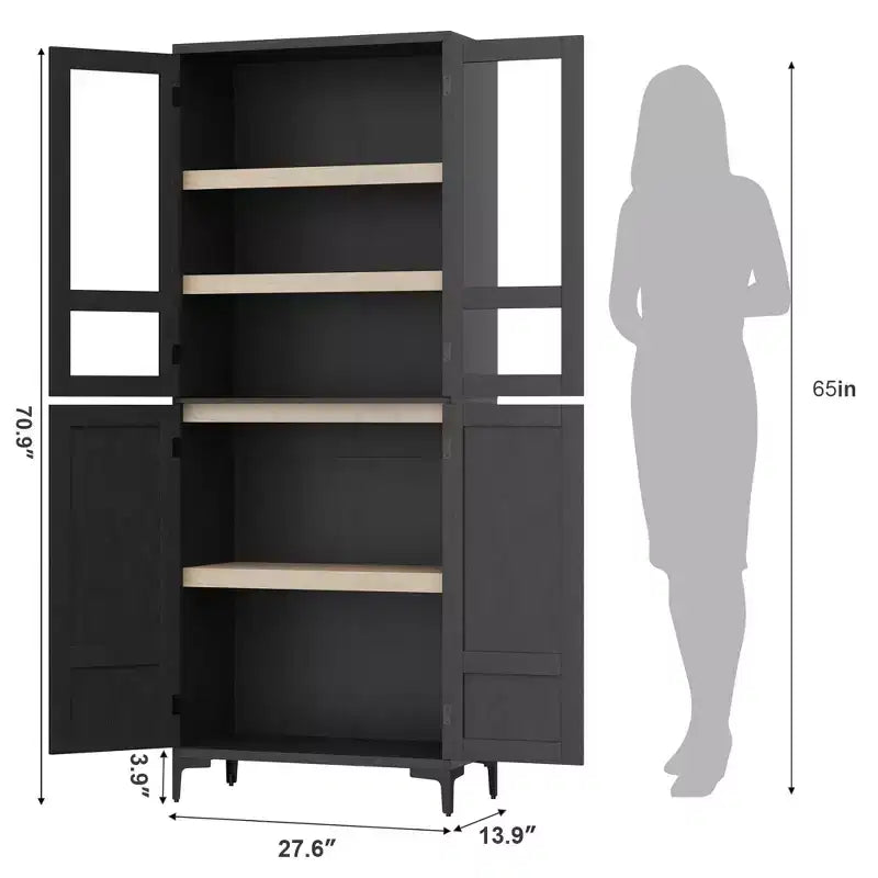 TROPOW Mobile Contenitore Alto 180 cm con Ante in Vetro, Dispensa da Cucina, Mobiletto da Bagno a 5 Ripiani con Scaffali Regolabili per Cucina, Sala da Pranzo, Bagno