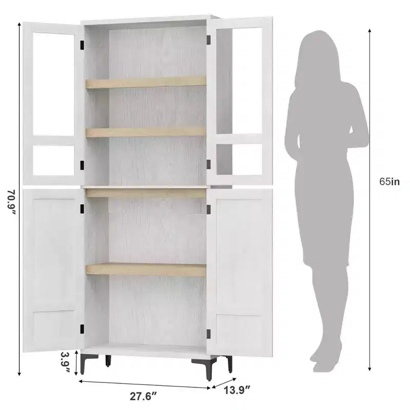 TROPOW Mobile Contenitore Alto 180 cm con Ante in Vetro, Dispensa da Cucina, Mobiletto da Bagno a 5 Ripiani con Scaffali Regolabili per Cucina, Sala da Pranzo, Bagno