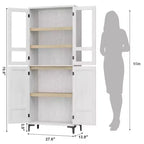 TROPOW Mobile Contenitore Alto 180 cm con Ante in Vetro, Dispensa da Cucina, Mobiletto da Bagno a 5 Ripiani con Scaffali Regolabili per Cucina, Sala da Pranzo, Bagno