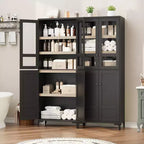 TROPOW Mobile Contenitore Alto 180 cm con Ante in Vetro, Dispensa da Cucina, Mobiletto da Bagno a 5 Ripiani con Scaffali Regolabili per Cucina, Sala da Pranzo, Bagno