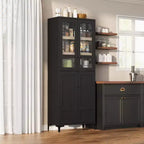 TROPOW Mobile Contenitore Alto 180 cm con Ante in Vetro, Dispensa da Cucina, Mobiletto da Bagno a 5 Ripiani con Scaffali Regolabili per Cucina, Sala da Pranzo, Bagno