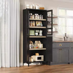 TROPOW Mobile Contenitore Alto 180 cm con Ante in Vetro, Dispensa da Cucina, Mobiletto da Bagno a 5 Ripiani con Scaffali Regolabili per Cucina, Sala da Pranzo, Bagno