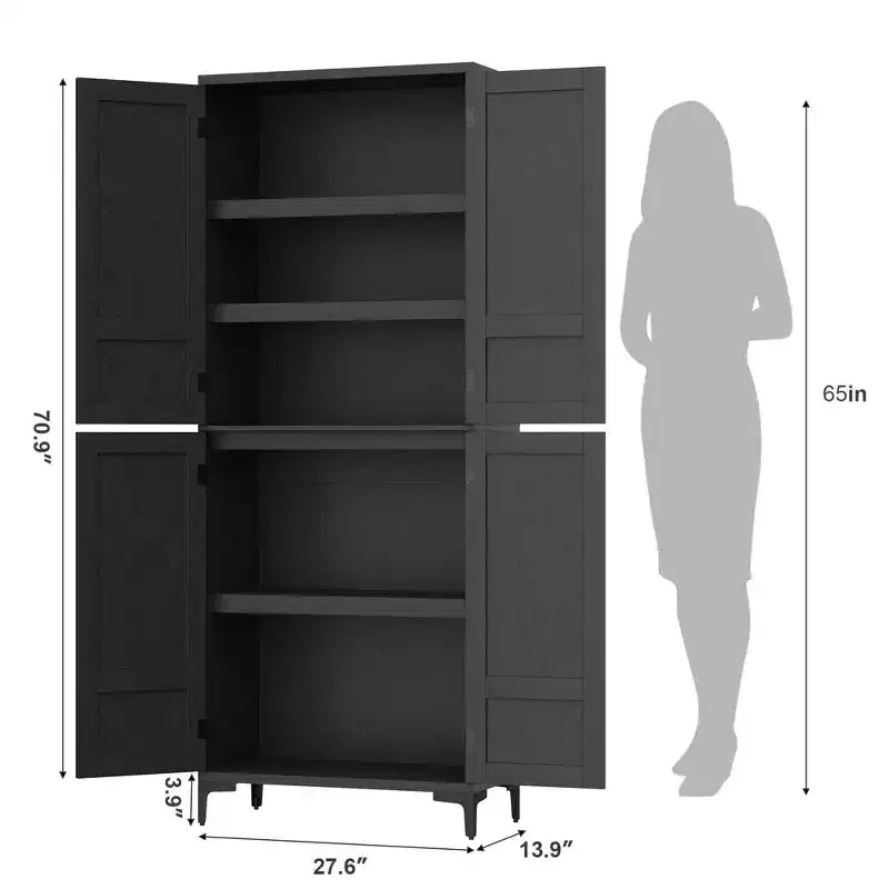 TROPOW Mobile Contenitore Alto 180 cm con Ante in Vetro, Dispensa da Cucina, Mobiletto da Bagno a 5 Ripiani con Scaffali Regolabili per Cucina, Sala da Pranzo, Bagno