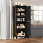 TROPOW Mobile Contenitore Alto 180 cm con Ante in Vetro, Dispensa da Cucina, Mobiletto da Bagno a 5 Ripiani con Scaffali Regolabili per Cucina, Sala da Pranzo, Bagno