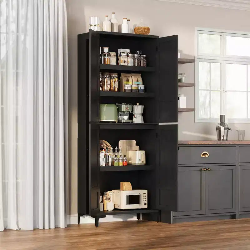 TROPOW Mobile Contenitore Alto 180 cm con Ante in Vetro, Dispensa da Cucina, Mobiletto da Bagno a 5 Ripiani con Scaffali Regolabili per Cucina, Sala da Pranzo, Bagno