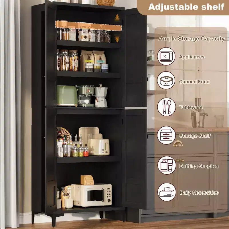 TROPOW Mobile Contenitore Alto 180 cm con Ante in Vetro, Dispensa da Cucina, Mobiletto da Bagno a 5 Ripiani con Scaffali Regolabili per Cucina, Sala da Pranzo, Bagno