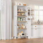 TROPOW Mobile Contenitore Alto 180 cm con Ante in Vetro, Dispensa da Cucina, Mobiletto da Bagno a 5 Ripiani con Scaffali Regolabili per Cucina, Sala da Pranzo, Bagno