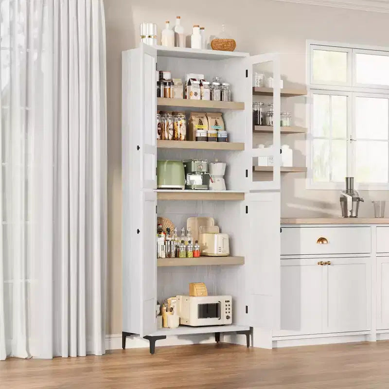 TROPOW Mobile Contenitore Alto 180 cm con Ante in Vetro, Dispensa da Cucina, Mobiletto da Bagno a 5 Ripiani con Scaffali Regolabili per Cucina, Sala da Pranzo, Bagno
